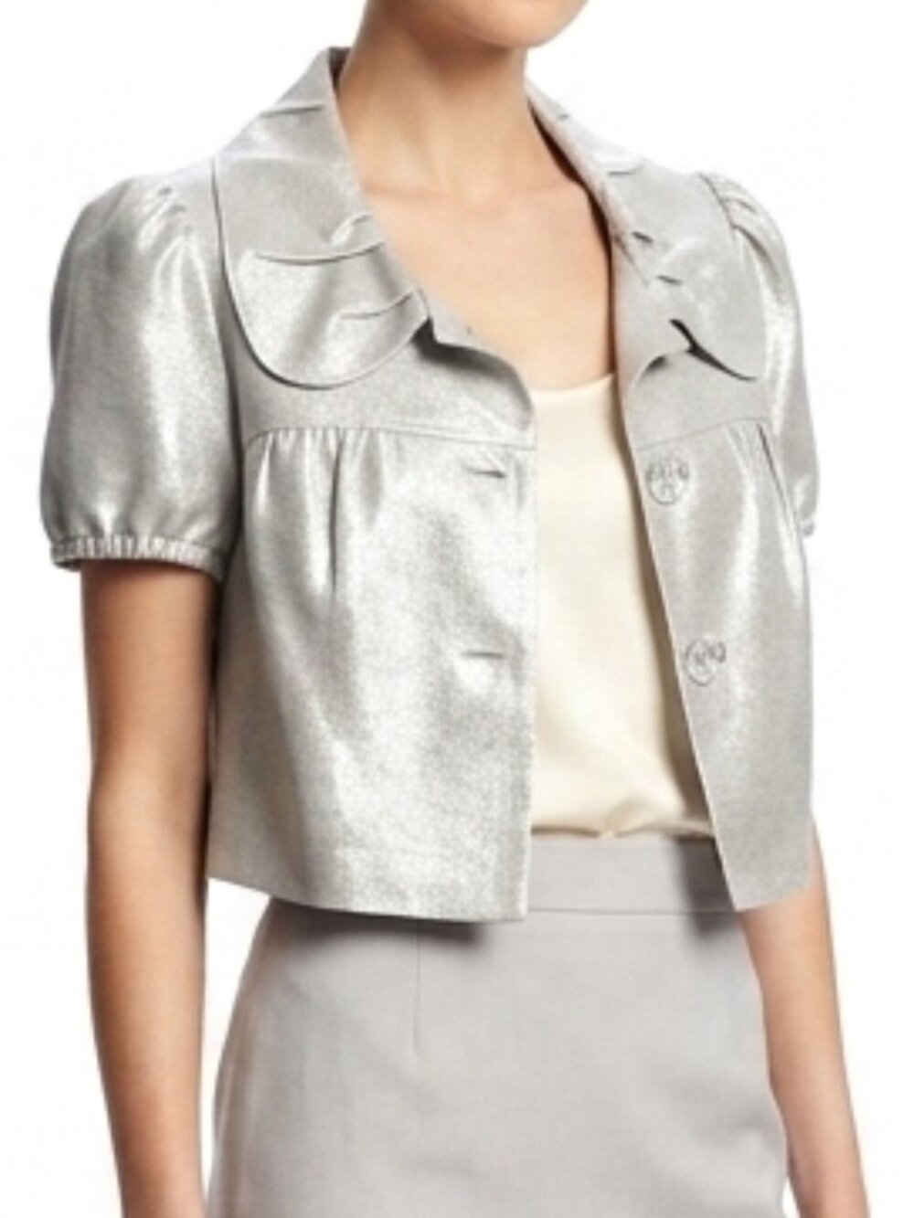 Kensie Cropped Metallic Linen Blend Short Sleeve Bolero Jacket- Sz. Med